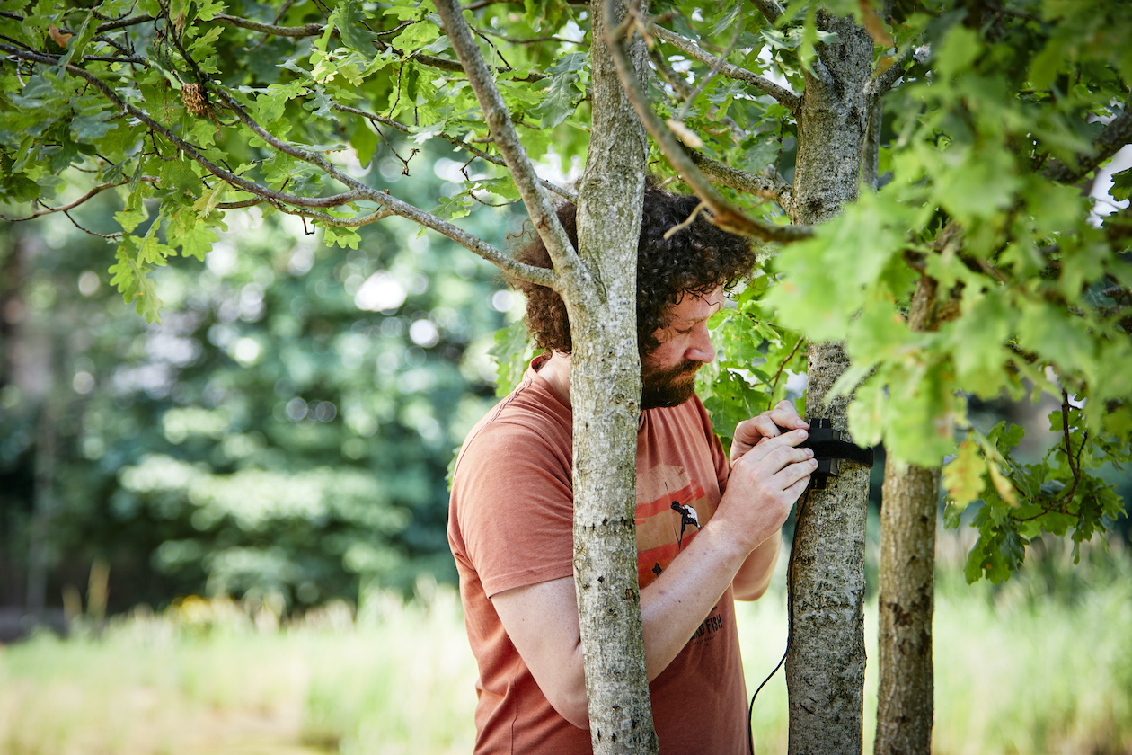 Ed Baker installing a sensor in the URban Research Station at the Natural History Museum